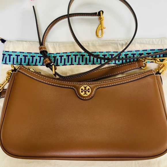 Tory Burch T Monogram Leather Studio Bag in Moose Brown - Picture 2 of 16